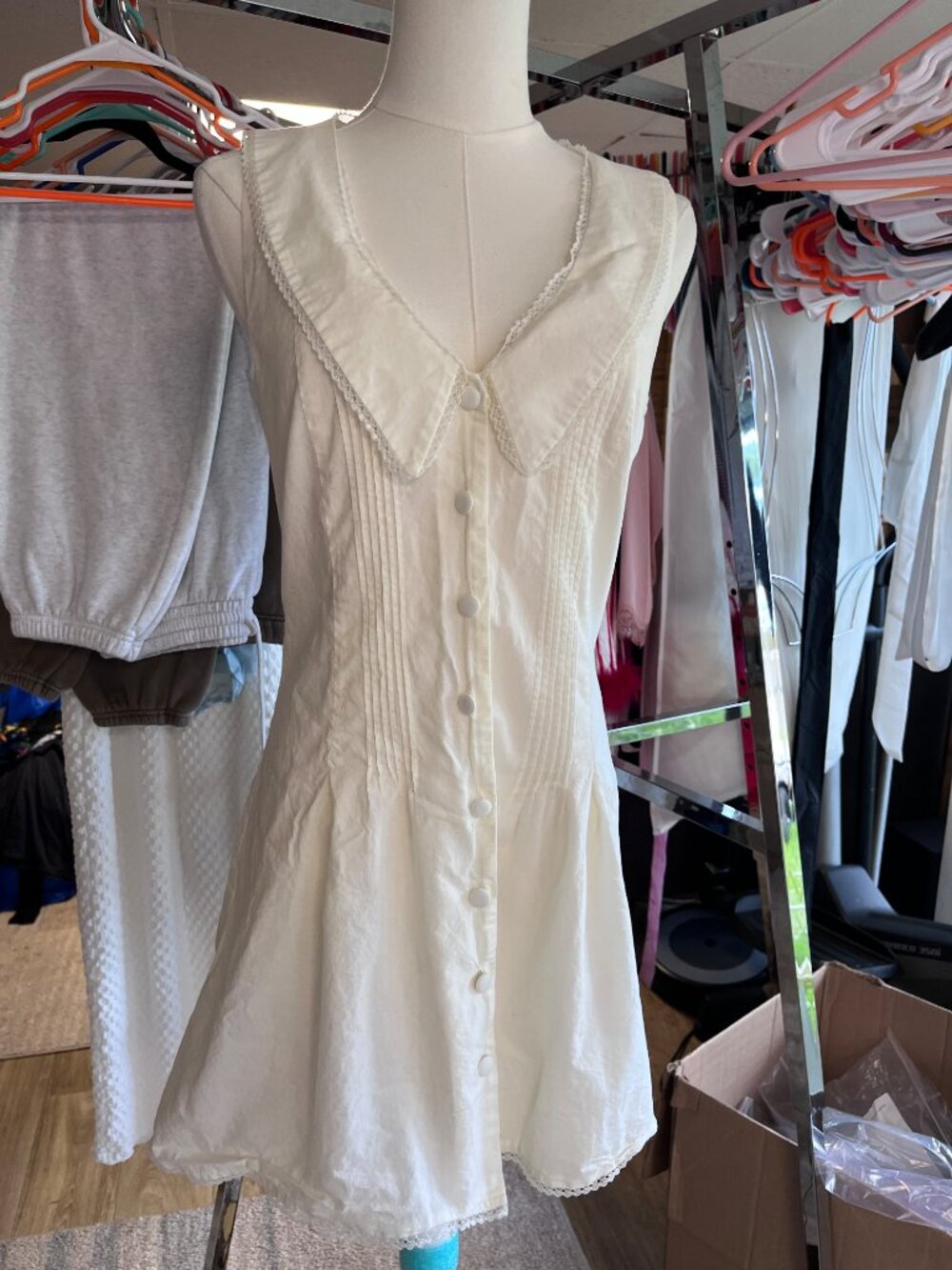 WAYF Poppy Cotton Mini Dress Peter Pan Collar White Size S - Picture 3 of 13